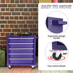 Servante d'atelier à 5 tiroirs avec roues, armoire de rangement à outils robuste et verrouillable pour garage, atelier et entrepôt