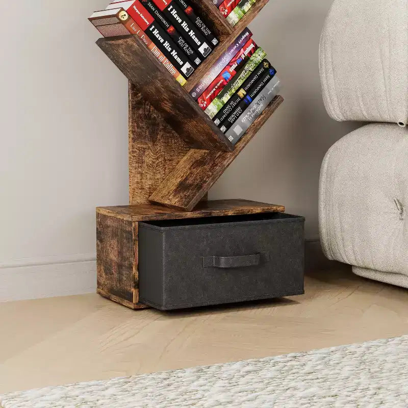 MAYEERTY Étagère bibliothèque 9 niveaux en forme d'arbre avec tiroir, Bibliothèque de rangement moderne, Étagère sur pied en forme d'arbre, Marron rustique, pour salon et chambre à coucher