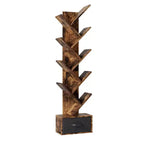 MAYEERTY Étagère bibliothèque 9 niveaux en forme d'arbre avec tiroir, Bibliothèque de rangement moderne, Étagère sur pied en forme d'arbre, Marron rustique, pour salon et chambre à coucher
