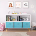 MAYEERTY Kid Bookshelf with Collapsible Fabric Drawers Toy Storage Cabinet Orangizer White and Pink