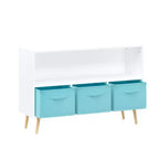 MAYEERTY Bibliothèque enfant avec tiroirs pliables en tissu, meuble de rangement pour jouets, organiseur blanc et rose