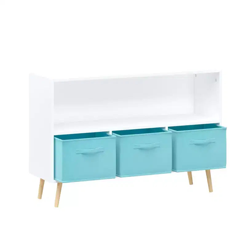 MAYEERTY Bibliothèque enfant avec tiroirs pliables en tissu, meuble de rangement pour jouets, organiseur blanc et rose