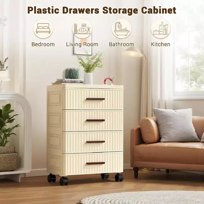 Acekool Meuble à Tiroirs en Plastique avec Roues, Boîte de Rangement à Roulettes, Organiseur Multi-Niveaux pour Chambre, Bureau, Maison4 Niveaux