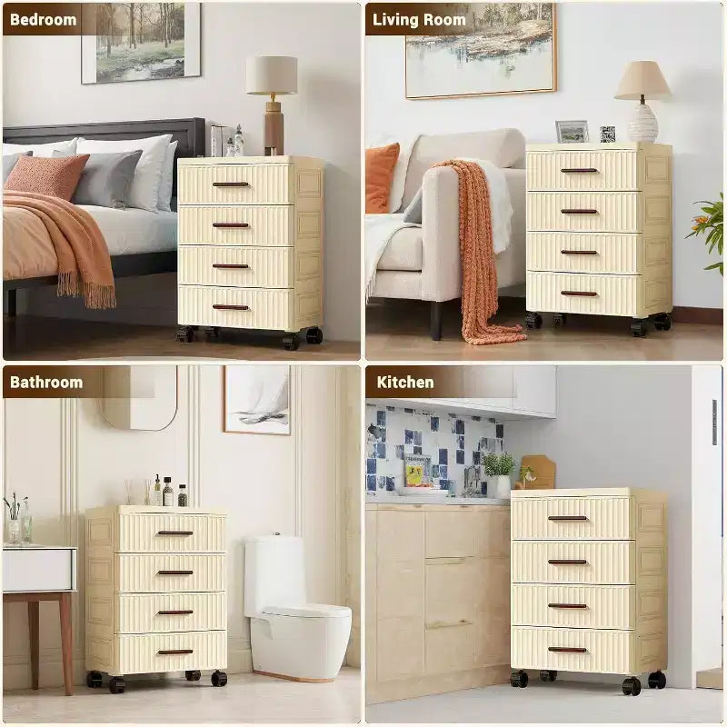 Acekool Meuble à Tiroirs en Plastique avec Roues, Boîte de Rangement à Roulettes, Organiseur Multi-Niveaux pour Chambre, Bureau, Maison4 Niveaux