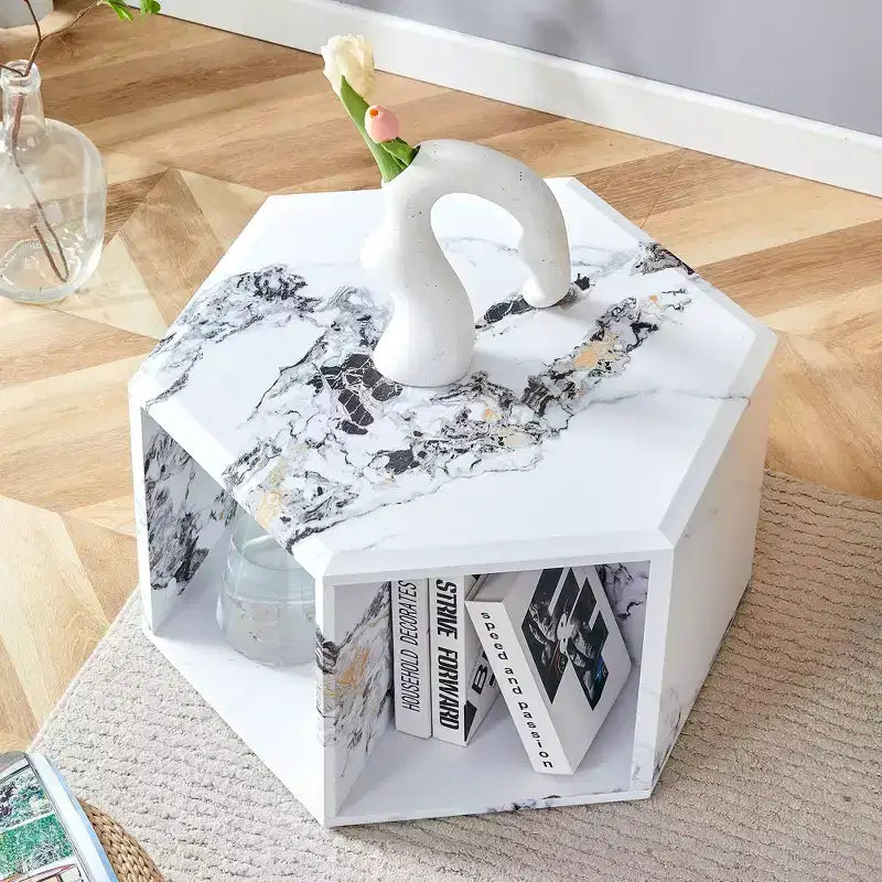 Table basse hexagonale moderne en MDF Okak, conception multi-trous verticale avec rangement cubique géométrique, tables d'appoint pour salon et bureau
