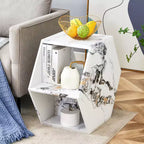 Table basse hexagonale moderne en MDF Okak, conception multi-trous verticale avec rangement cubique géométrique, tables d'appoint pour salon et bureau