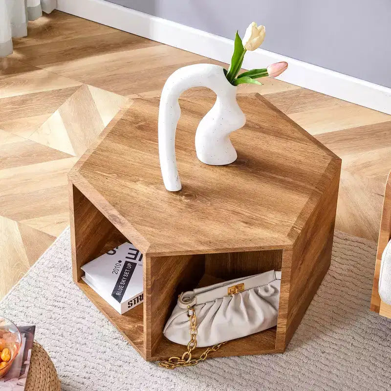 Table basse hexagonale moderne en MDF Okak, conception multi-trous verticale avec rangement cubique géométrique, tables d'appoint pour salon et bureau