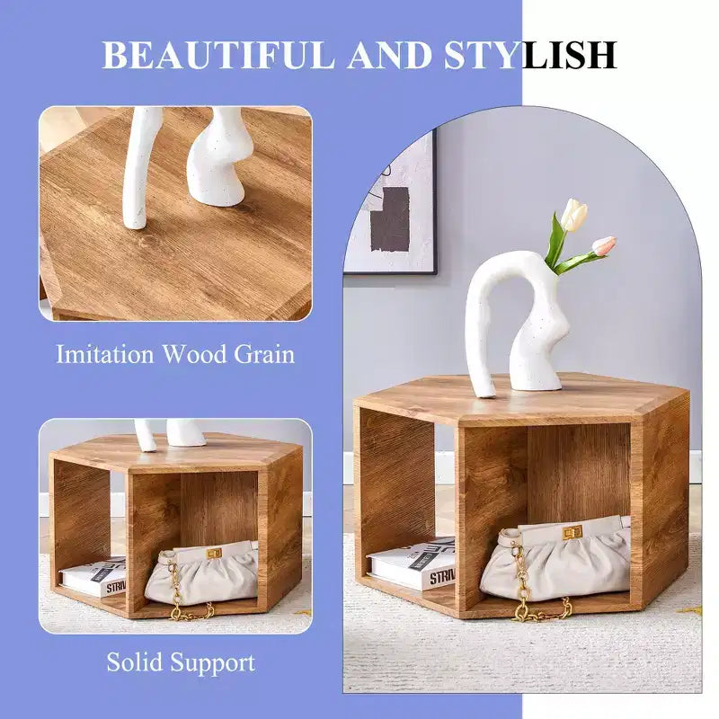 Table basse hexagonale moderne en MDF Okak, conception multi-trous verticale avec rangement cubique géométrique, tables d'appoint pour salon et bureau