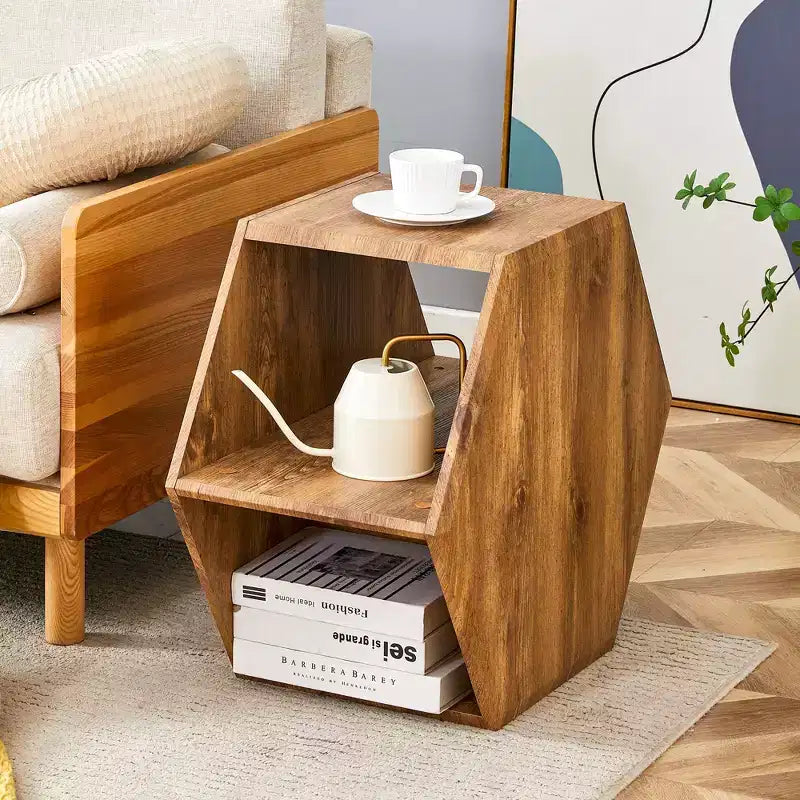 Table basse hexagonale moderne en MDF Okak, conception multi-trous verticale avec rangement cubique géométrique, tables d'appoint pour salon et bureau
