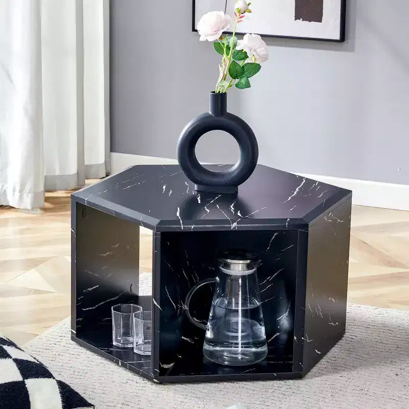 Table basse hexagonale moderne en MDF Okak, conception multi-trous verticale avec rangement cubique géométrique, tables d'appoint pour salon et bureau