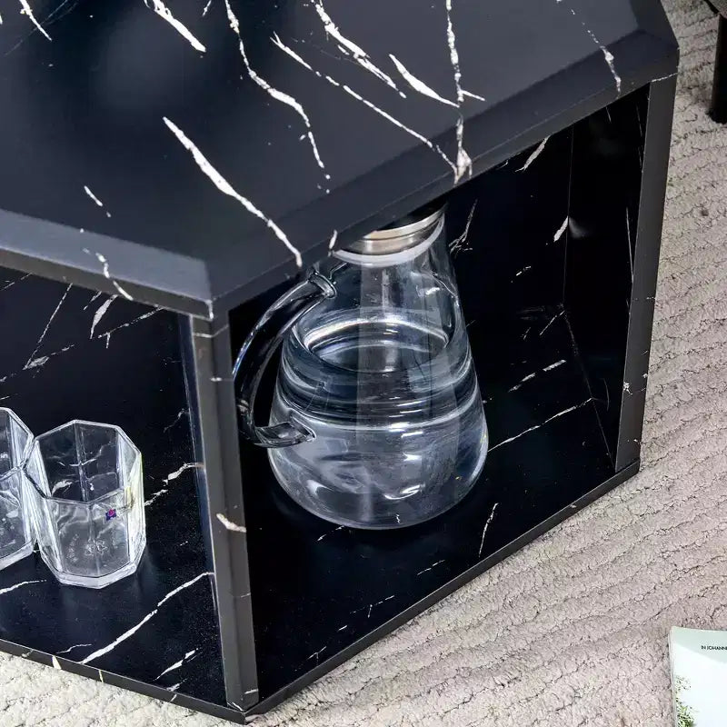 Table basse hexagonale moderne en MDF Okak, conception multi-trous verticale avec rangement cubique géométrique, tables d'appoint pour salon et bureau