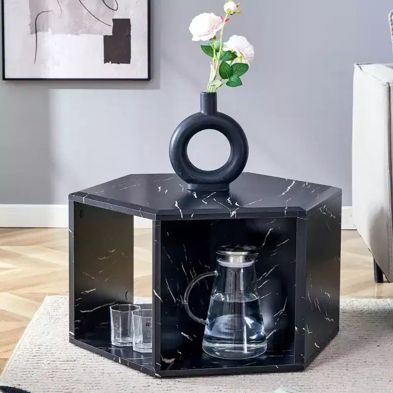 Table basse hexagonale moderne en MDF Okak, conception multi-trous verticale avec rangement cubique géométrique, tables d'appoint pour salon et bureau