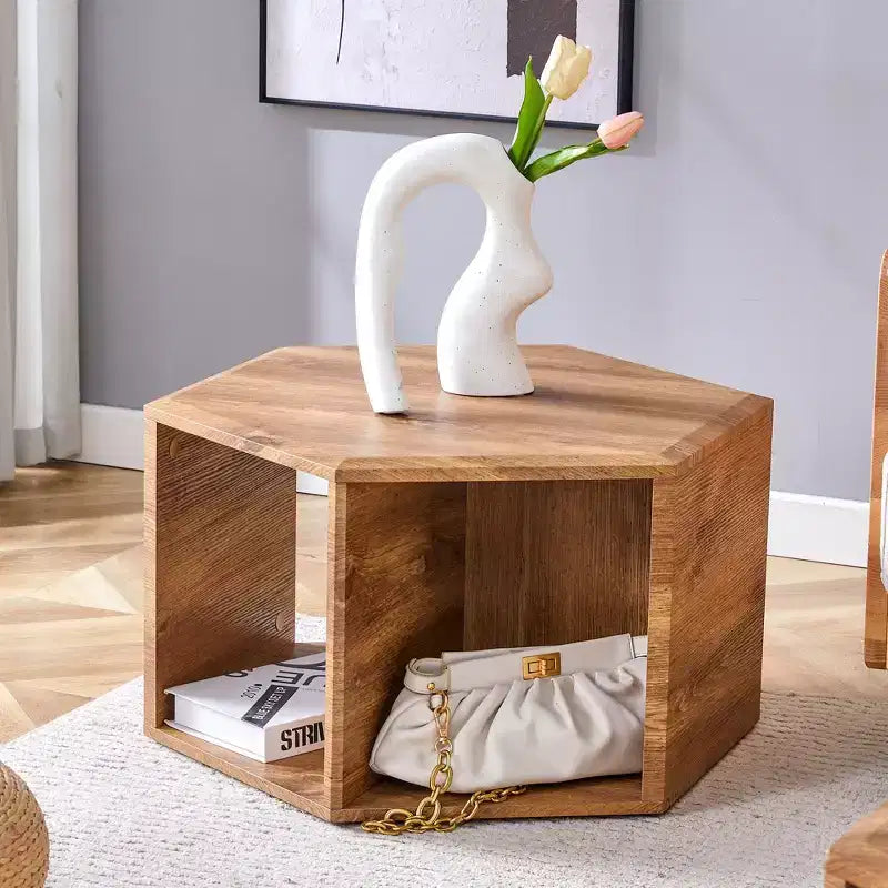 Table basse hexagonale moderne en MDF Okak, conception multi-trous verticale avec rangement cubique géométrique, tables d'appoint pour salon et bureau