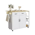 43.12 Inch Kitchen Islands & Carts, Wood Top Rolling Kitchen Cart with Storage Drawer, Mobile Workstation, Wine Storage, Spice & Towel Organization