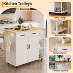 43.12 Inch Kitchen Islands & Carts, Wood Top Rolling Kitchen Cart with Storage Drawer, Mobile Workstation, Wine Storage, Spice & Towel Organization