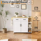 43.12 Inch Kitchen Islands & Carts, Wood Top Rolling Kitchen Cart with Storage Drawer, Mobile Workstation, Wine Storage, Spice & Towel Organization