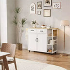 43.12 Inch Kitchen Islands & Carts, Wood Top Rolling Kitchen Cart with Storage Drawer, Mobile Workstation, Wine Storage, Spice & Towel Organization