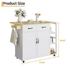43.12 Inch Kitchen Islands & Carts, Wood Top Rolling Kitchen Cart with Storage Drawer, Mobile Workstation, Wine Storage, Spice & Towel Organization