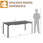 Table de salle à manger de patio en aluminium de 71", table de patio extérieure en aluminium, plateau à lattes et trou pour parasol, noir résistant aux intempéries pour jardin, cour, pelouse