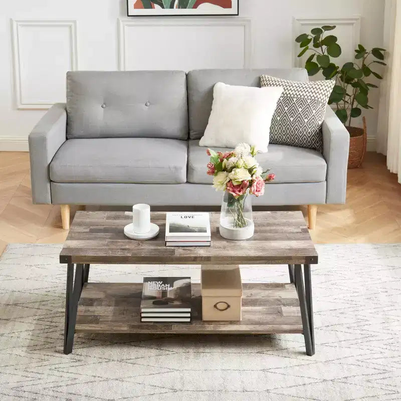 Table basse Probe Hues Modern Storage avec cadre métallique et étagère polyvalente