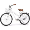 hykolity 26 inch Cruiser Bike Beach Bicycle City Bike Commuter Cycling for Adult Women Height 60-72 inch Front Basket Rear Rack Pale White
