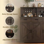 Buffet de ferme avec support à micro-ondes, buffet de rangement avec portes coulissantes, tiroirs et étagères, meuble bar à café en bois