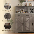 Buffet de ferme avec support à micro-ondes, buffet de rangement avec portes coulissantes, tiroirs et étagères, meuble bar à café en bois