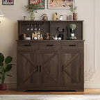Buffet de ferme avec support à micro-ondes, buffet de rangement avec portes coulissantes, tiroirs et étagères, meuble bar à café en bois