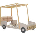 Acekool Car-Shaped Platform Bed Frame for Kids, with Headboard Pillow, Ceiling Cloth Canopy, LED Lights, No Box Spring Needed