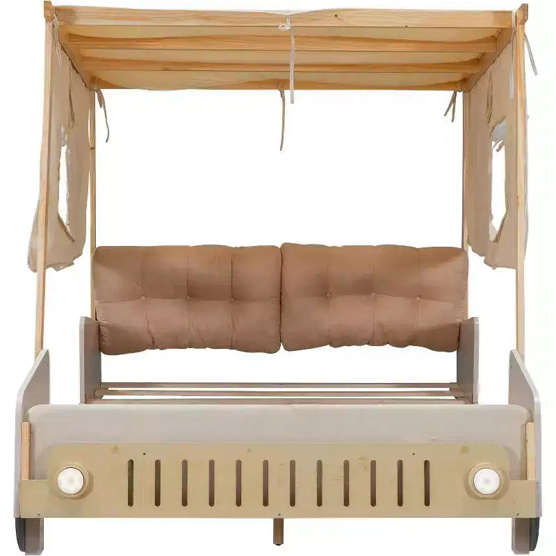 Cadre de lit plateforme en forme de voiture Acekool pour enfants, avec oreiller de tête de lit, baldaquin en tissu, lumières LED, aucun sommier tapissier requis