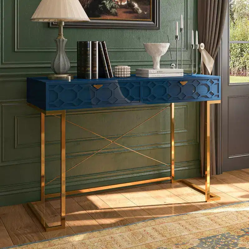 CLIHOME Table console/Bureau de 42 po moderne/contemporain avec 2 tiroirs