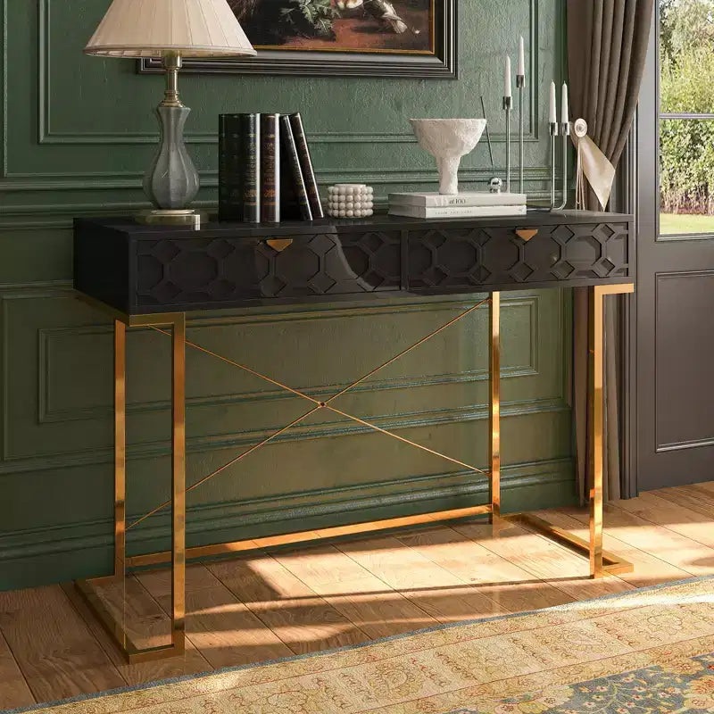 CLIHOME Table console/Bureau de 42 po moderne/contemporain avec 2 tiroirs