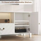 Meuble TV de style ferme pour téléviseurs jusqu'à 70 pouces, console multimédia avec tiroir à motif en V