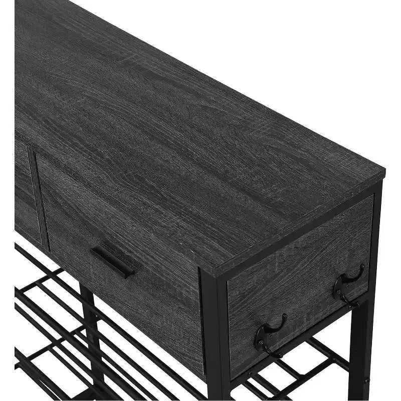 Meuble de rangement à chaussures peu encombrant, étagères à 4 niveaux + 2 tiroirs, meuble de rangement de 80 cm de large pour entrée avec crochets, design moderne