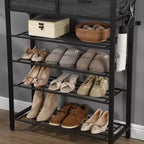 Meuble de rangement à chaussures peu encombrant, étagères à 4 niveaux + 2 tiroirs, meuble de rangement de 80 cm de large pour entrée avec crochets, design moderne