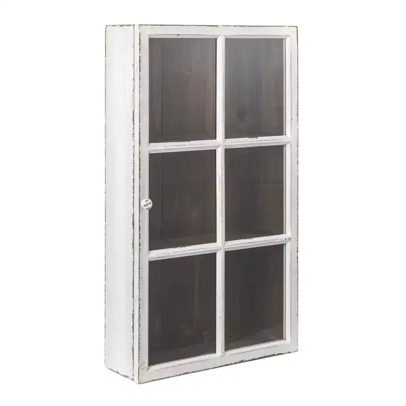 Storied Home Antique White Wood Wall Cabinet with 3 Shelves