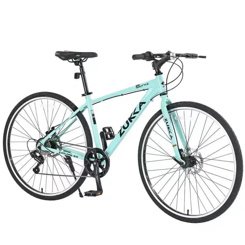 NAYSAYE Bicycle 7 Speed Hybrid Mountain Bike Aluminum Frame Double Disc Brake Bikes For Adults and Kids, 64.57*25.19*37.79