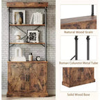 Acekool Tall Bookcase with Doors, 4-Tier Industrial Bookshelf, Farmhouse Storage Shelf with Cabinet, Wood & Metal, Vintage Style