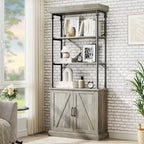 Acekool Tall Bookcase with Doors, 4-Tier Industrial Bookshelf, Farmhouse Storage Shelf with Cabinet, Wood & Metal, Vintage Style