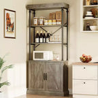 Acekool Tall Bookcase with Doors, 4-Tier Industrial Bookshelf, Farmhouse Storage Shelf with Cabinet, Wood & Metal, Vintage Style