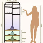 Porte-manteau d'angle à plusieurs niveaux, Arbre d'entrée avec rangement à chaussures et 12 crochets, Étagères à 3 niveaux pour les espaces compacts dans la chambre/le salon