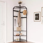 Porte-manteau d'angle à plusieurs niveaux, Arbre d'entrée avec rangement à chaussures et 12 crochets, Étagères à 3 niveaux pour les espaces compacts dans la chambre/le salon