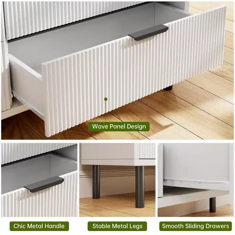 Commode à 5 tiroirs cannelés ondulés pour chambre à coucher, commode moderne en bois avec tiroirs larges, organisateur de commode de placard