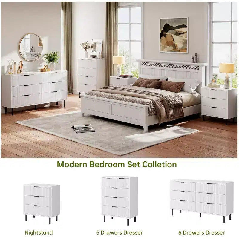 Commode à 5 tiroirs cannelés ondulés pour chambre à coucher, commode moderne en bois avec tiroirs larges, organisateur de commode de placard
