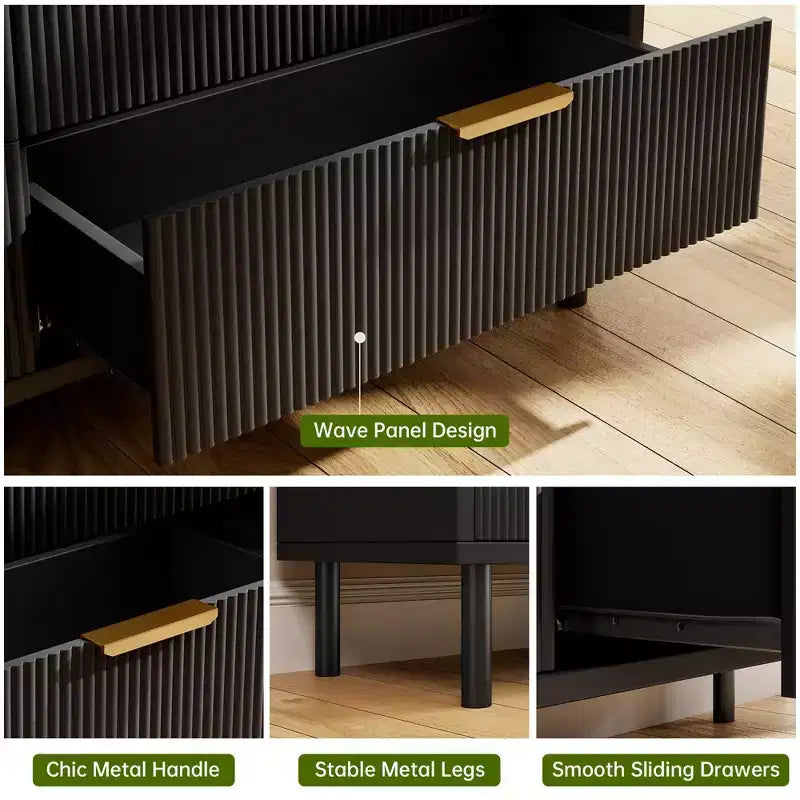 Commode à 5 tiroirs cannelés ondulés pour chambre à coucher, commode moderne en bois avec tiroirs larges, organisateur de commode de placard