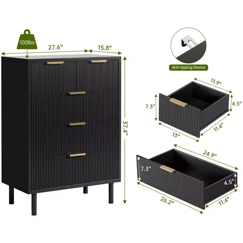 Commode à 5 tiroirs cannelés ondulés pour chambre à coucher, commode moderne en bois avec tiroirs larges, organisateur de commode de placard