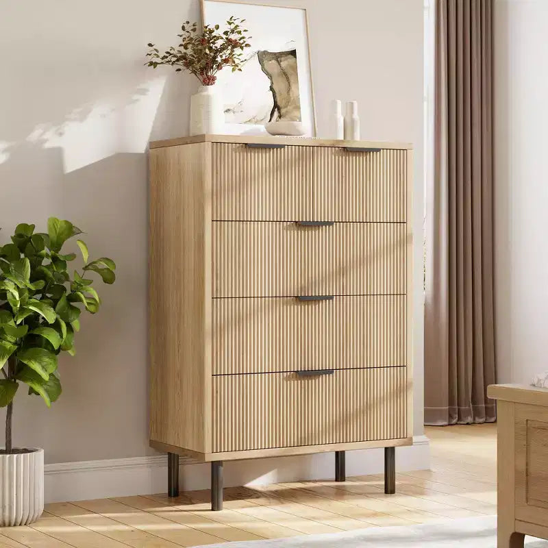 Commode à 5 tiroirs cannelés ondulés pour chambre à coucher, commode moderne en bois avec tiroirs larges, organisateur de commode de placard