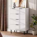Commode à 5 tiroirs cannelés ondulés pour chambre à coucher, commode moderne en bois avec tiroirs larges, organisateur de commode de placard