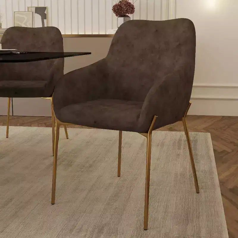 LeisureMod Zaire Chaise de salle à manger moderne, Chaise d'appoint rembourrée avec pieds en fer doré, Chaise d'appoint élégante pour salle à manger ou cuisine, Lot de 2