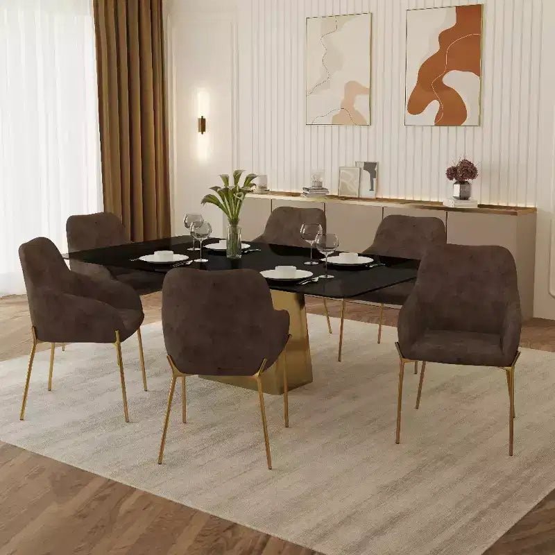 LeisureMod Zaire Chaise de salle à manger moderne, Chaise d'appoint rembourrée avec pieds en fer doré, Chaise d'appoint élégante pour salle à manger ou cuisine, Lot de 2